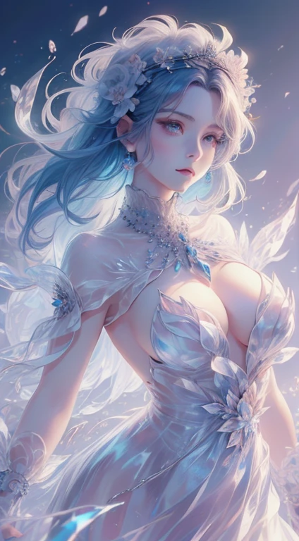 master piece,Highest resolution,((diamond)),Dynamic bust of a beautiful aristocratic maiden,Her blue hair is elegantly curled,((Wearing a large flower crown、jewelry,diamondネックレス)),Purple transparent eyes,(((The hair is covered with beautiful and delicate floral crafts, クリスタルjewelryフィリグリー))),Ultra-detailed details,Upscaled,The Earth Rises。