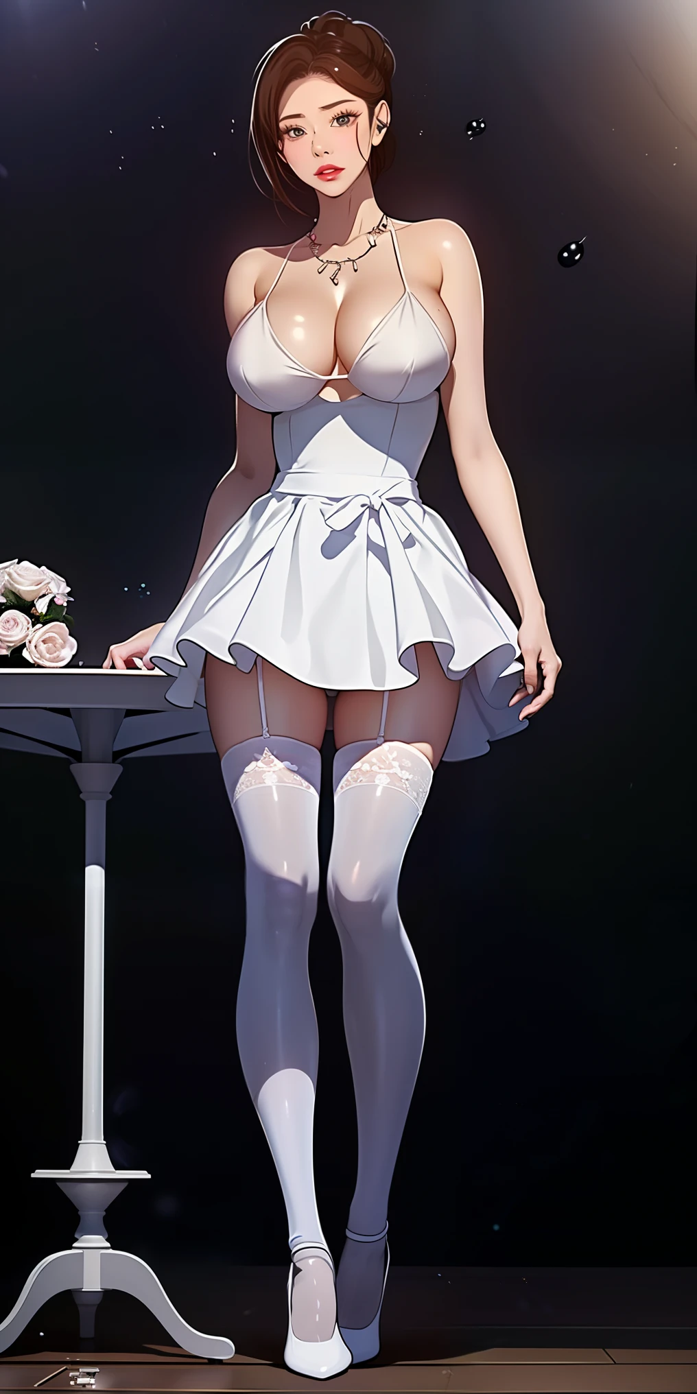 Ultra realistic ultra detailed sexy (Aunt June (Secret Class)), very detailed, sexy look, fascinating look, [:(facial details: 1.4): 0.4], 16K resolution, 4K resolution, dynamic lighting, High resolutionの解像度, (surreal: 1.4),(Contrasting Background: 1.5), (surreal腕の解剖学), (surreal脚の解剖学), (beautiful skin), (lighting movie: 1.7), (Respondent), (Technology NVIDIA RTX Ray Tracing), (surreal腕の解剖学: 2), (perfect flat stomach), (Color photography), (Aunt June (Secret Class)), medium breasts , mature woman, Keratinous ,16k, shining eyes, detailed 4k eyes, lure,sexy lips, parted lips,lip details, red lips, expensive, ((big purple eyes)), detailed face, shiny skin, Aunt Junev3, Aunt June, bun hair, bangs, messy hair , medium breasts, ((Wedding dress, white light tulle thin wedding skirt, ((Short length))), Bridal Veil, Bridal Gauntlet, bridal cascade bouquet,put one&#39;s butt on the floor, ((Wearing high heels)), Jeweled necklace, (whole body), Transparency, (beautiful breasts:1.5), cleavage, (((Liquid dripping from the crotch))), expose thighs, wear rings and other jewelry:1.1, white skin, Lavish decoration, (white garter stockings), f/2.8, 135mm, Nikon, nfsw, table top, anatomically correct, highest quality, High resolution, looking at the viewer , masterpiece, highest quality, expensively detailed, desire, blush, perfect hands, blush, shy, narrow gap, skin dents