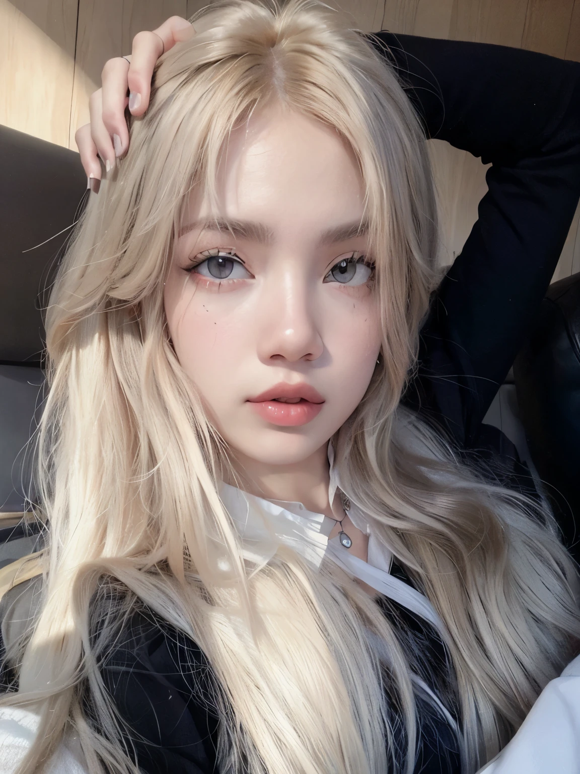 mulher arrasada com longos cabelos loiros e blusa preta, regata preta apertada, she is wearing a black blouse, linda jovem coreana, linda mulher sul-coreana, coreana, parque roseanne de blackpink, vestindo uma regata decotada, Heonhwa Choe, linda jovem coreana, Retrato de Jossi do Blackpink, seu rosto corado e suado lisa la lisa lisa