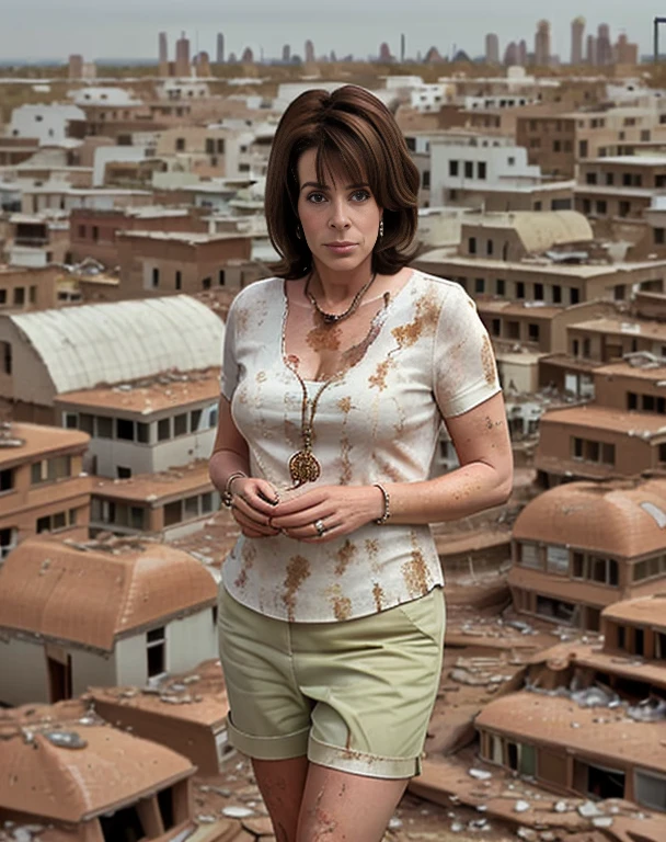 ((Lois768)),(obra maestra, Mejor calidad), 1 mujer, (very detailed), (ultra realistic), ((photography)), (masterpiece), (best quality), 1 girl, alone, breasts, (very short shirt), barefoot, ((abandoned city:1.2)), 3/4 view, dust, shadow,