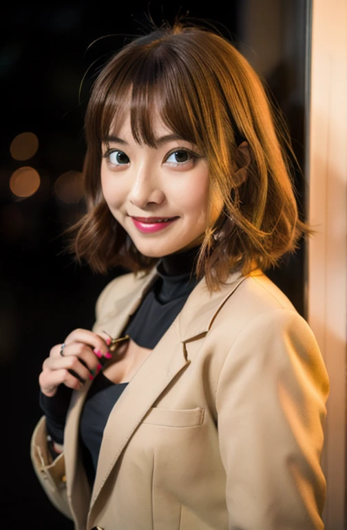 woman,14 years old,,city,night,(((Beige blazer school uniform))),open mouth smile,((baby girl body shape)), 1 girl, Artoria Pendragon,destiny,aphrodisiac,Lie,Things to know,full of sweat,Wet Area, Areol, defenseless,embarrassing,please be shy,Knead the milk,Emphasis on milk,Len,breast milk, Knight King,Noble,ring,既婚woman, Pointing straight up, (highest quality:1.1), (masterpiece:1.4), (absurd:1.0), Portrait, Close-up, 1 girl、Momoberia Deviluke、hair ornaments、Beautiful bob cut、beautiful short hair、emerald blue eyeedium chest、looking at the viewer、(blush:1.2)、embarrassed look、Mesh pantyhose、black background、long gloves、((Pumpkin lantern)), Striped pattern,