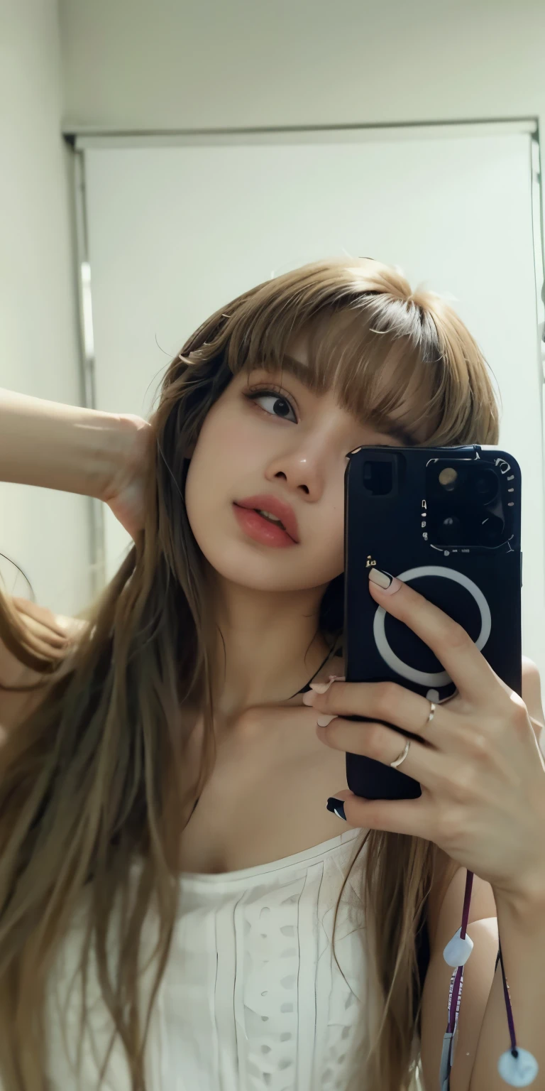 mulher arrasada com longos cabelos loiros e blusa preta, regata preta apertada, she is wearing a black blouse, linda jovem coreana, linda mulher sul-coreana, coreana, parque roseanne de blackpink, vestindo uma regata decotada, Heonhwa Choe, linda jovem coreana, Retrato de Jossi do Blackpink, seu rosto corado e suado lisa la lisa lisa
