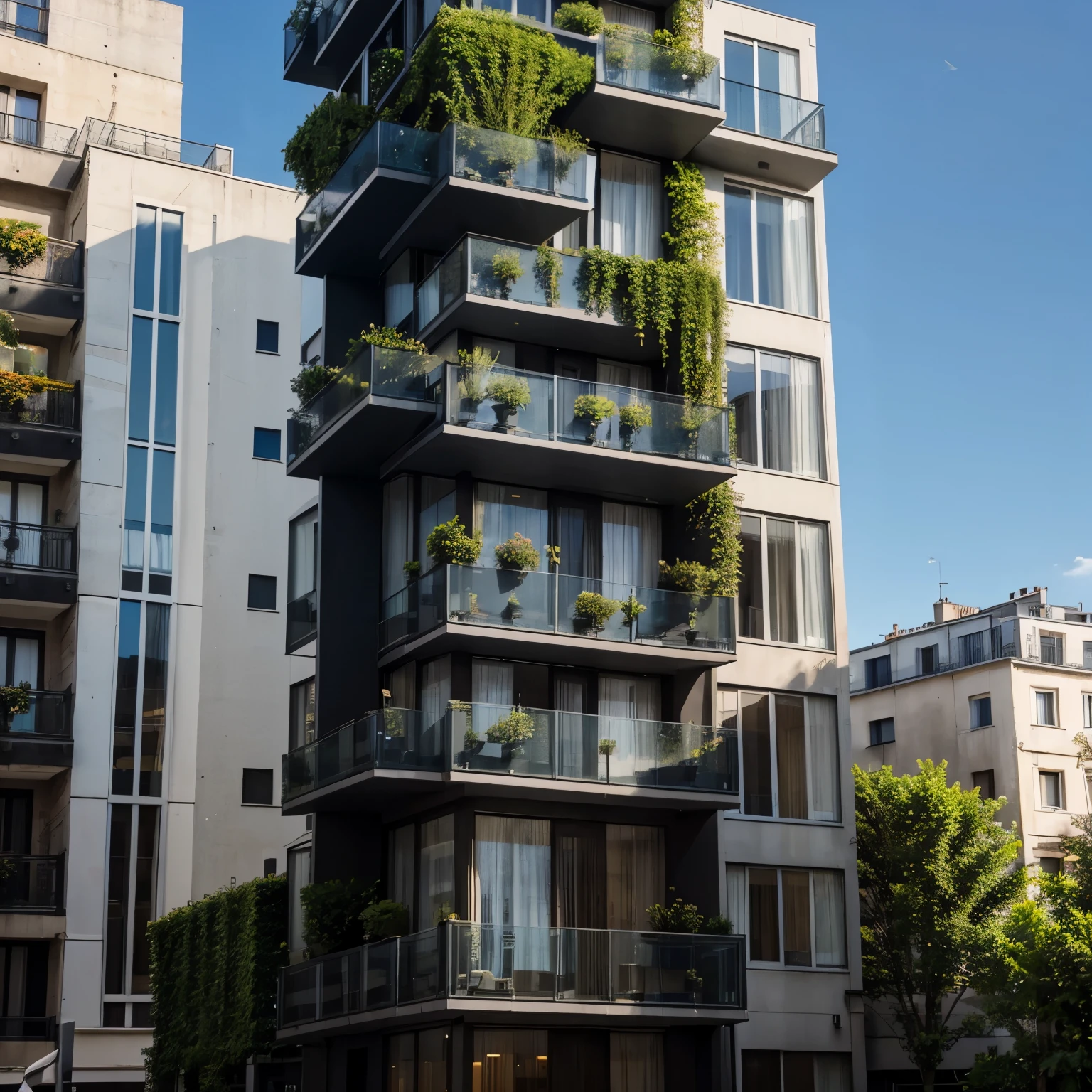 Tower of three blocks and thirty floors. First Block is 4 floor; au dessus ik y a une terrasse jardin avec psicine et restaurant panoramique. The second volume is offset by 3 even on each side with 5 floors with a special glass architecture. 3rd volume is shifted by another 3 meters on all sides. Each floor is offset from the other