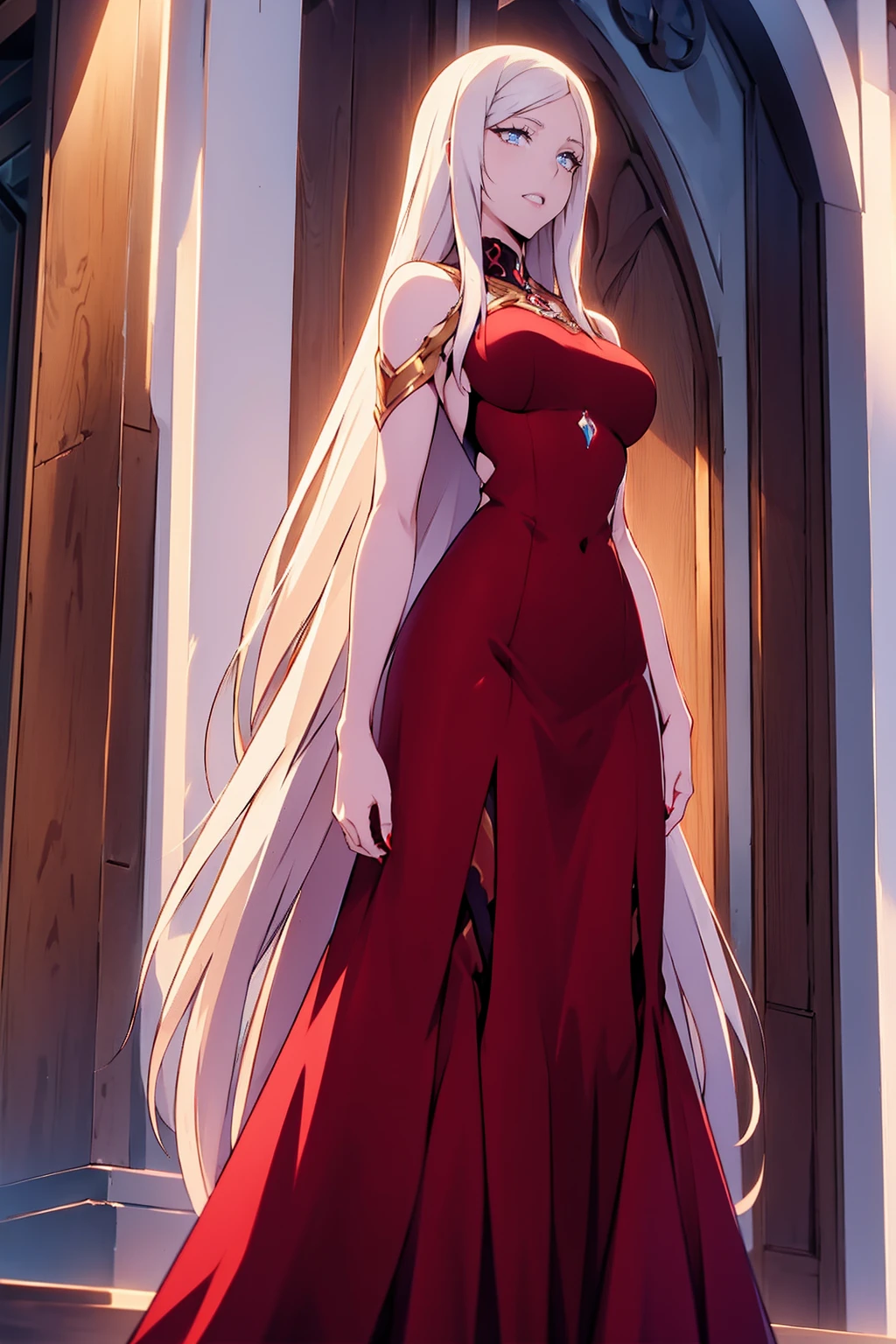 (Absurd, high quality, ultra -compared, careful with the hand) Carmilla,outside, high quality,4k, red long dress, upper body, looking at view