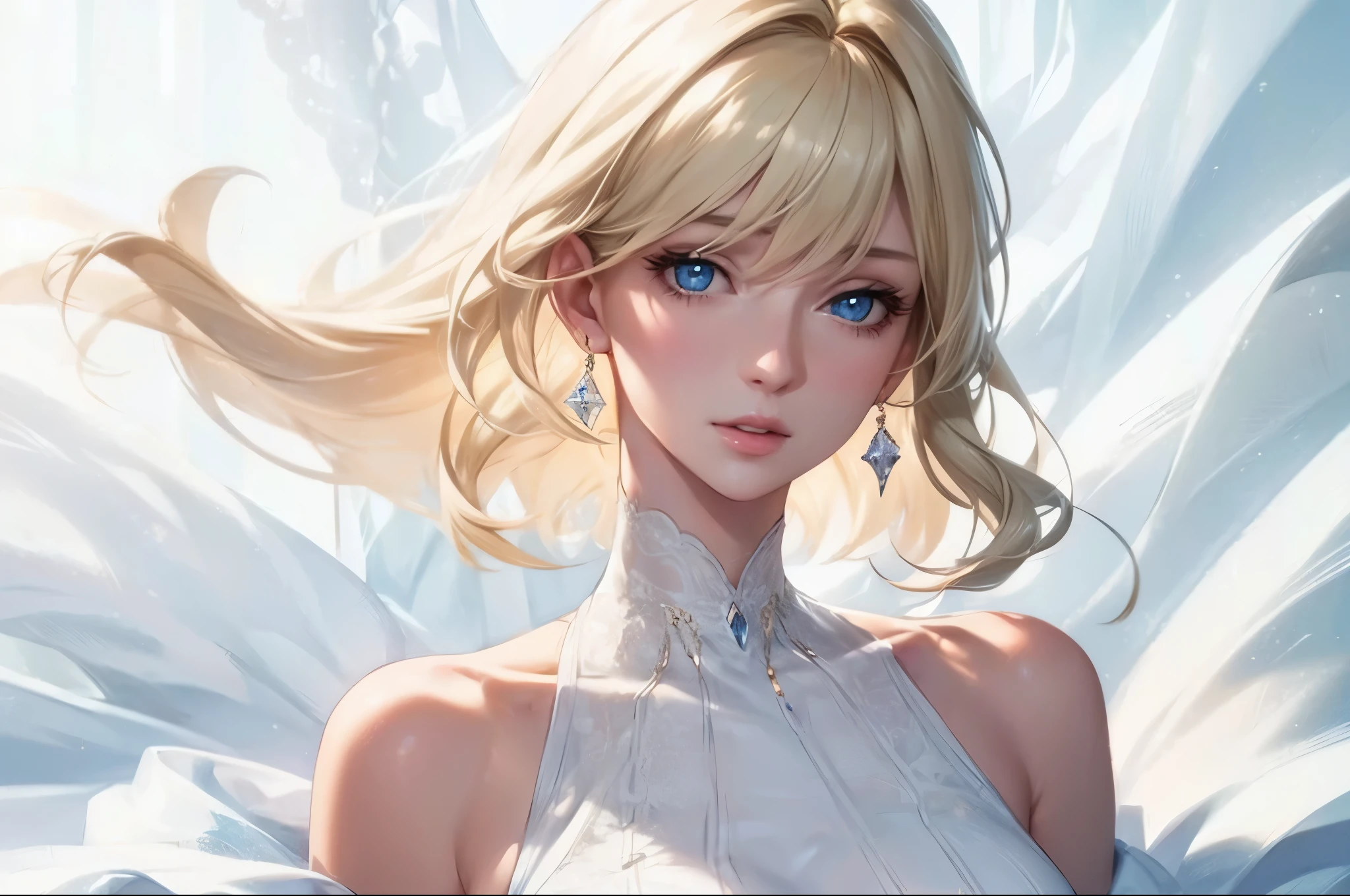 realistic, Elegant mature woman, blue eyes, blonde, big chest, high resolution cg 8k, beautiful cg, soft light