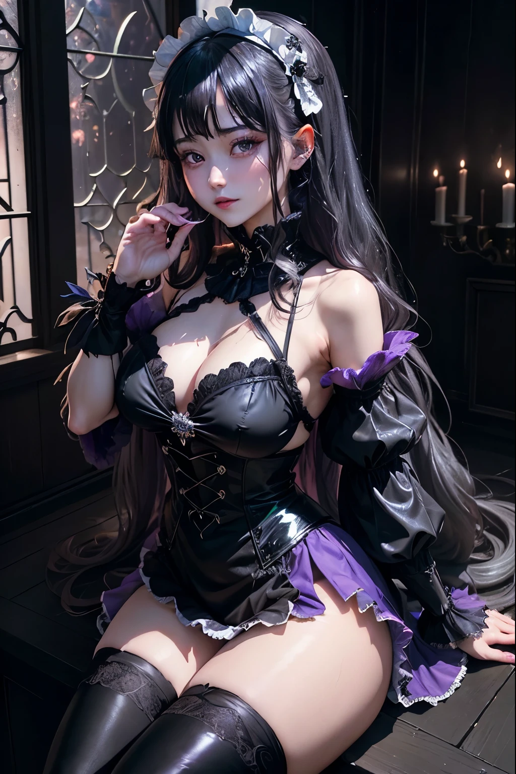 ハードDark Gothicメイク、my sanity、deep night sky、horror、black dark eyeshadow、cry、sad、Good skin radiance、Dark Gothicメイク、dark smile、palace、fragrant beauty、22 years ago、Expression of intense sexual pleasure、embarrassed look、Dark Gothic、Obscene expression、highest quality、View 5 books、Expression of sexual pleasure in suffering、Drunk face、purple maid outfit、Mysterious、Noble、A face that is holding back the toilet、Super sexy、Loving smile、twin tail hair、jet black ruffle skirt、right blue eye, Left eye is red、Super bewitching pose、platform heel shoes、Heavy makeup、Black lipstick、make the world beautiful、gothic lolita clothing、A little slimmer、silver hair、long hair straight hair、Cute Gothic Lolita Dress、beautiful face、elegant features、bewitching face、knee high socks、Stained glassが背景、Chest glistening with sweat、The room is dark、goth long dress、bell sleeve、Wizard Sleeve、decadent look、sexually excited look、gothic mode、Glossy thighs wet with water、Thighs that are wet and shiny with oil、Background of a room full of roses、sad表情、Rose Maiden、The embroidery is pink、The costume has pink embroidery、Thigh-high socks、knee high socks、gentle expression、masturbation behavior、Dark black eyeshadow、despicable act、Stained glassと薔薇背景、Wearing black underwear、black panties、thighs are a little thin、duo、female couple、i have lesbian friends、Are standing、hug a girl、A blue lightning bolt shines in his right hand、A blue electromagnetic wave shines in my hand.、dark church background、Stained glass、black metal world、dark castle、dark room、Her thighs shine with a lot of sweat、My body is wet and shiny、Lots of glitter on the thighs、sweating、My thighs are sticky from sweating、Sweat glistens on my thighs, The whole body is sweaty and shiny、pretty sweaty、My thighs are sweaty、my thighs are so wet、I sweat a lot and my thighs are shiny......、A large amount of sweat shines all over the body、slender body、thin legs、upright、walk、