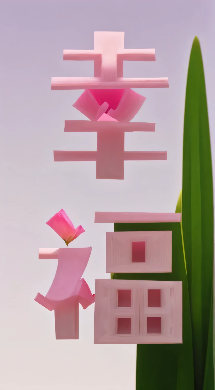 Overlooking the mountains and rivers，There is a pink flower floating in the air，There are bubbles, Pink flower petals flying, angel trumpet, Surreal Flowers of Wyse, pink flower瓣, falling petals, Soft petals fly, lily petals, Sergey Zabelin, author：Etienne Dresset, author：Dietmar Damerau, author：Matthias Wescher, depict a flower, pink flower, looking from bottom to top