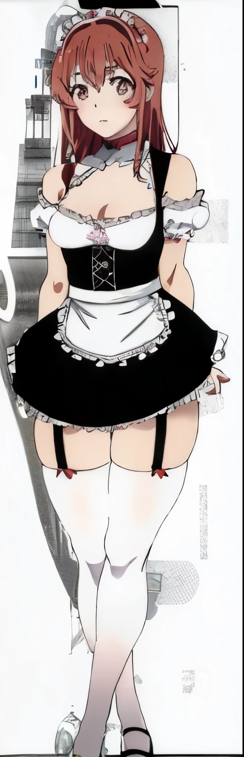 Sumi Sakurasawa in maid uniform with low neckline and ???? shoulders 