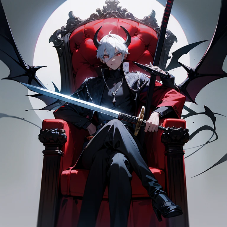 A demon sitting on a throne with attitude and a sword in his hand