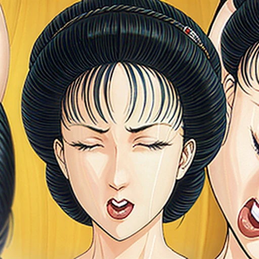 NSFW,perfect face,Suikoden,Lady Lin,Large areola、full nude、full body、dark pubic hair、Cloudy semen overflows from the female genitals、Pubic hair of the same color as the hair、messy hair、mouth open、With eyes closed and panting、sex、Cowgirl、on the bed