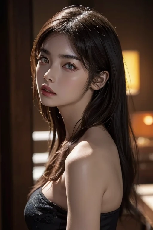 (a girl),braid hair with bangs,innocent,eighteen-year-old, body,lying in bed,devastated expression,perfect lighting,solo focus,small and firm breasts,naked,front angle,radiant skin,vibrant eyes,soft pink lips,curly lashes,ruffled bedsheets,gentle breeze,floral scent,subtle blush,natural beauty,strong emotions,tousled hair,delicate features,feminine curves,body language,raw vulnerability,tan skin tone,shadows and highlights,classical painting style,elegant composition,romantic atmosphere,soft warm tones,subdued lighting,dramatic contrast,artful chiaroscuro,ethereal aura,intricate details,realistic textures,dynamic brushstrokes, full body view