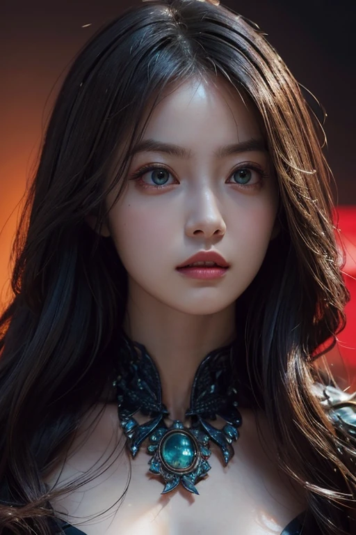 Rough Craft&#39;S Worldから来た女性のエイリアン, highly detailed artistic photography, midnight aura, night sky, Detailed gorgeous face, dream-like, Shine, with backlight, Glamour, Sparkling, (very detailed face and eyes:1.2), (High resolutionの光る赤い目:1.4), perfect anatomy, (A beautiful, toned body:1.5), (moisturized skin:1.2), no makeup, (bear:1.1),(thick eyebrows:1.2), long canines. Smooth, extRa High resolution, 8K, unreal engine 5, Ultra-sharp focus, Art by Alberto Seveso, germ of art, Barbaric, SF, Complex芸術作品の傑作, evil, Matte Movie Poster with Image, golden ratio, Trending on CGsociety, Complex, wonderful, ArtStation Trends, author: germ of art, H. R. Giger and Beksinski, very detailed, Rough Craft&#39;S World,  cthulhu, vibration, Draw a movie character, Ultra high quality model, cinematic quality, Detail up, (Complex details:1.2), High resolution, High resolution, draw faithfully, (thick eyebrows:1.2), (Big scarlet eyes:1.3)