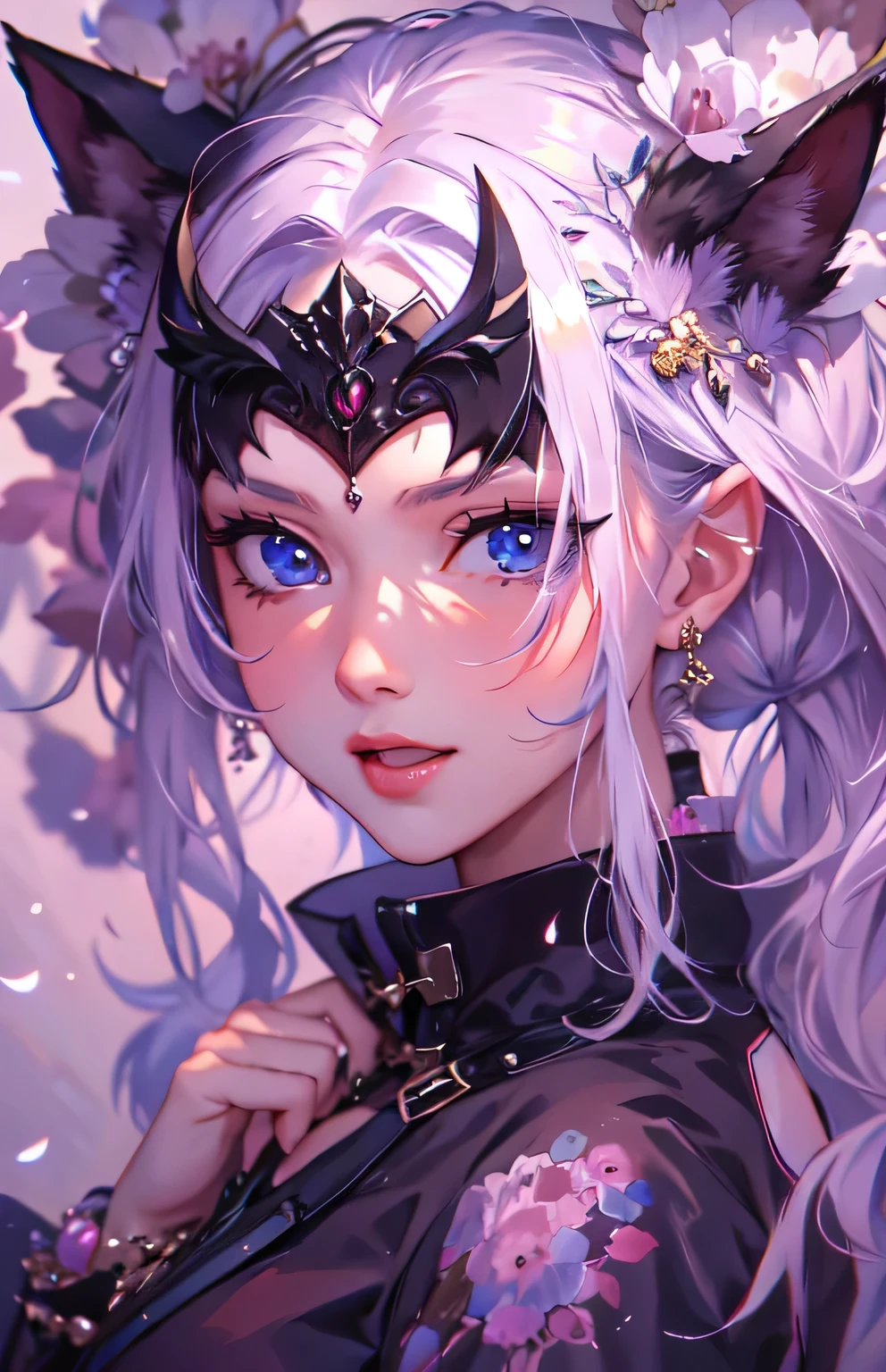 ((highest quality)), ((masterpiece)), (get used to it), perfect face , beautiful girl , Black cat ,