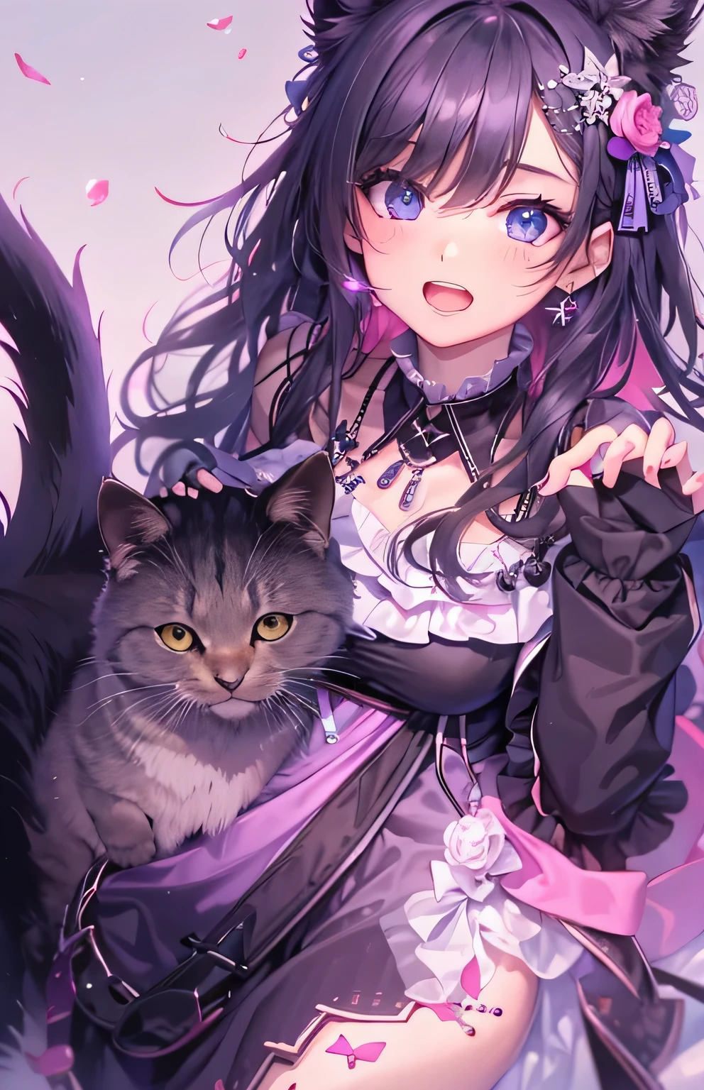 ((highest quality)), ((masterpiece)), (get used to it), perfect face , beautiful girl , Black cat ,
