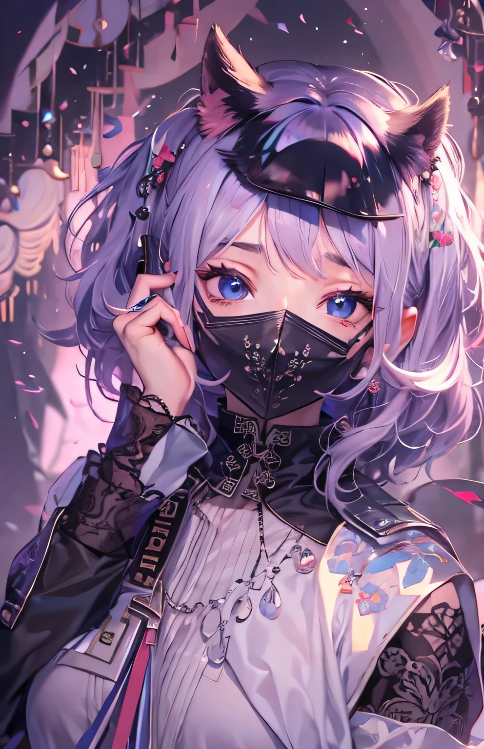 ((highest quality)), ((masterpiece)), (get used to it), perfect face , beautiful girl , Black cat ,