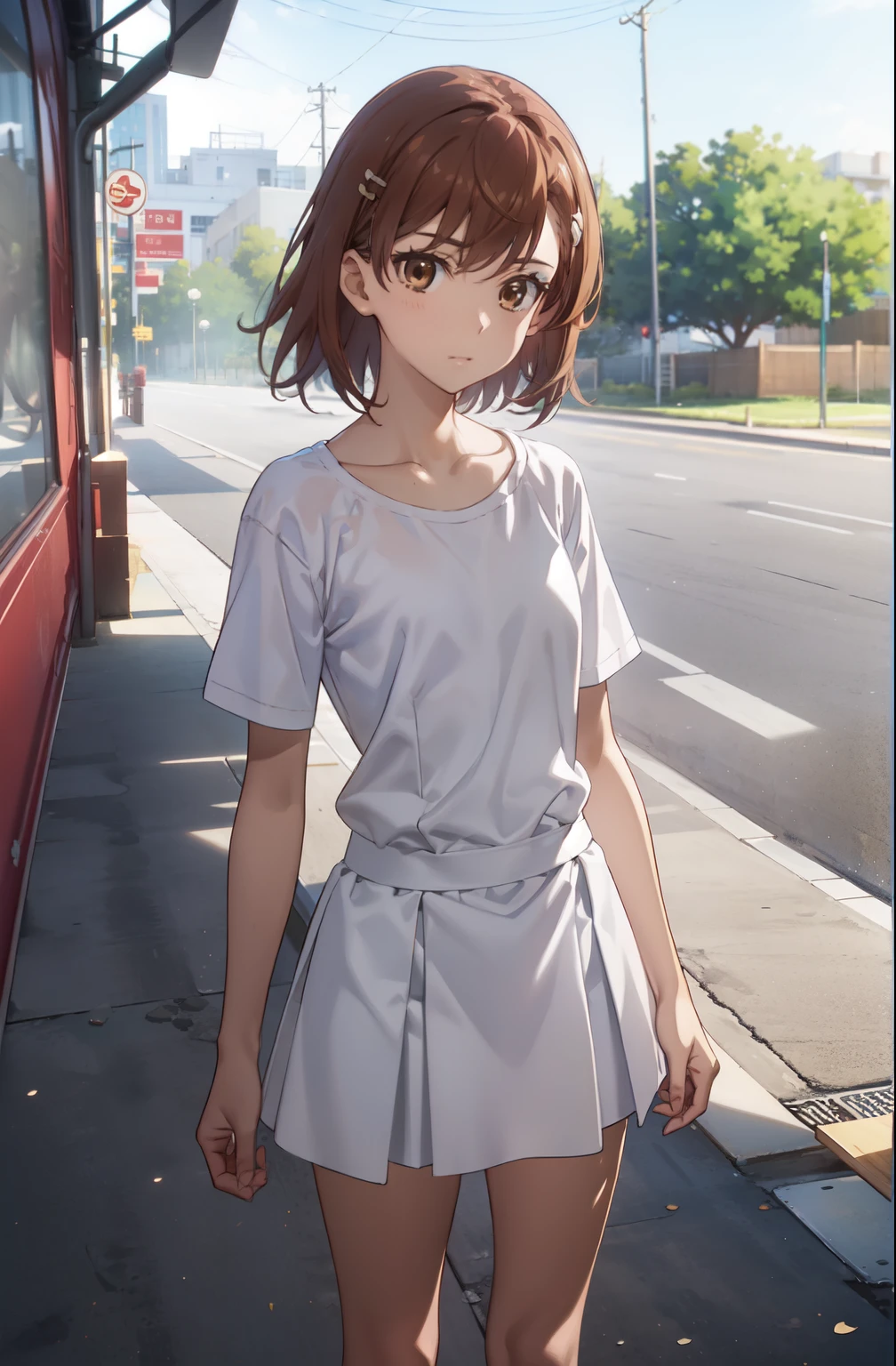 Una chica de anime en un campo de hierba,sentada en la hierba, 1girl, sola,piernas abiertas,Exposed , completamente desnuda, sin censura,piernas abiertas,obra maestra,mejor calidad,censurado, brown hair, Misaka Mikoto, brown eyes, senos, small breasts, completamente , , sonrojarse, Cerco, Censura de mosaicos, pelo corto, piernas abiertas, valla de alambre, tag