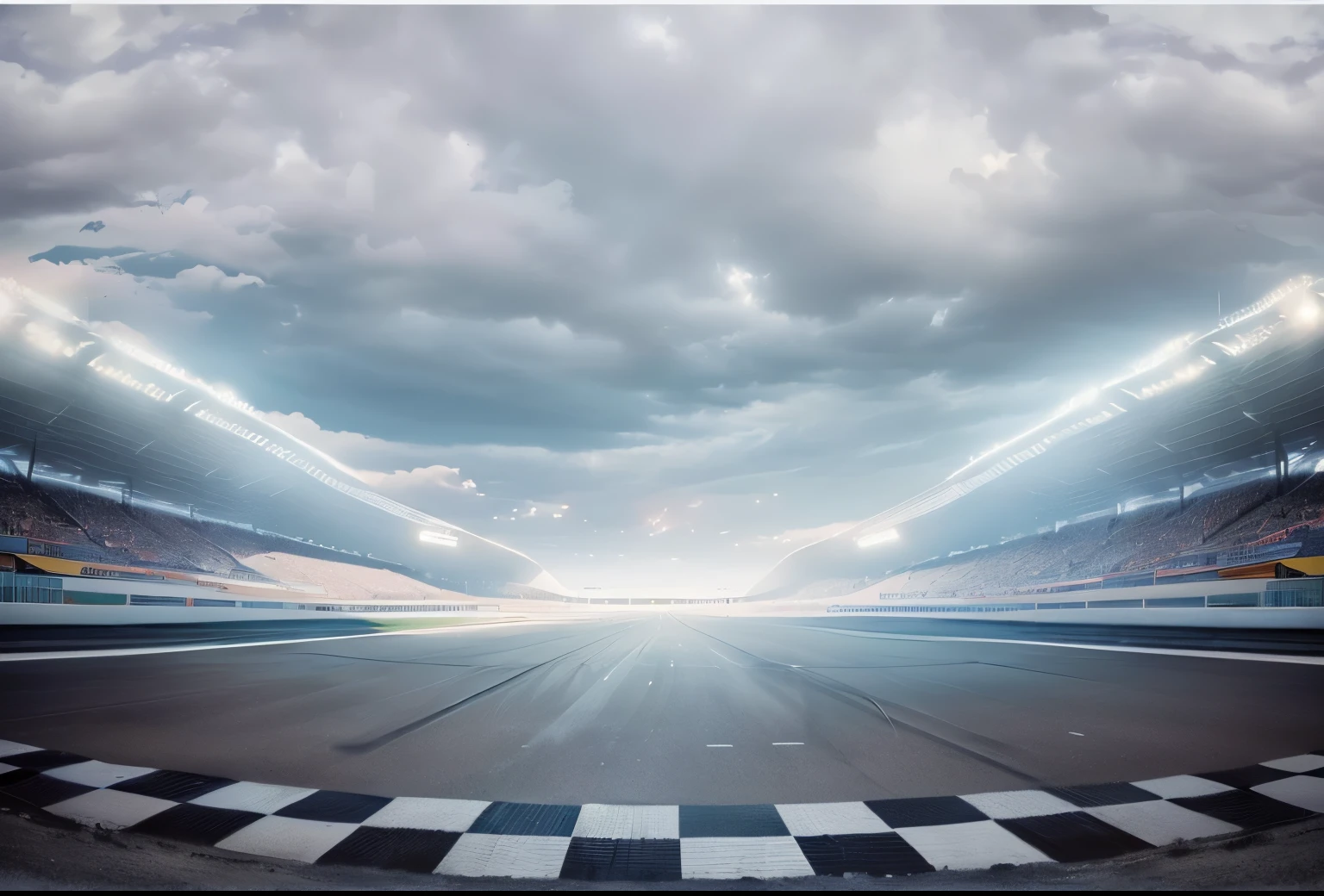 The view of the track,The track surface is in a grid pattern,The sky is cloudy, race track background, on the racecourse, straight center composition, checkerboard horizon, On the street track, Nascar, arena background, beautiful atmosphere, Amazing atmosphere, Drone track, best adobe stock, hd background, Wide-angle lens!!!!!!, sparse field