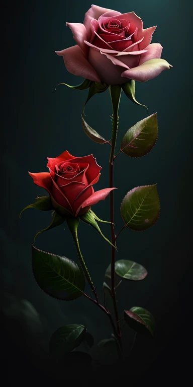 highest quality, realistic, photorealistic,  super detailed, "一本の赤いRose+goblin+petal" ,ultra wide angle,accent lighting,volume lighting,Backlight, (detailed light),((very delicate and beautiful)),dramatic_Shadow,light_trace,HDR、Rose、赤いRose、petalが舞う、art、dignified、床に落ちたRoseの花、