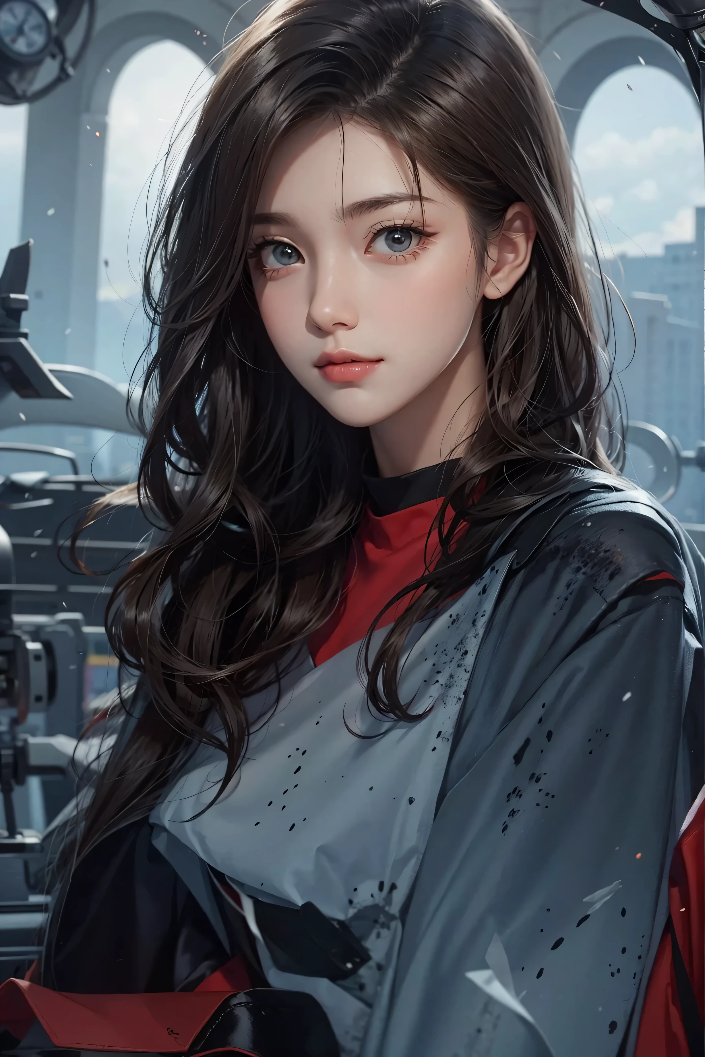 Please keep looking at me、Bright screen、light brown medium bob hair、8K、outdoor、blue sky、Upper body、Photographed alone、40 years old、full color、smile、