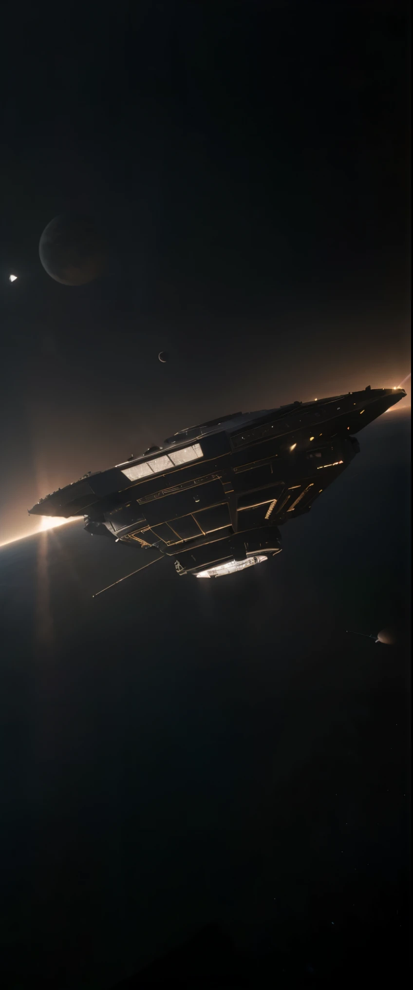 ((masterpiece, highest quality, Highest image quality, High resolution, photorealistic, Raw photo, 8K)), A giant spacecraft navigating interstellar space, 