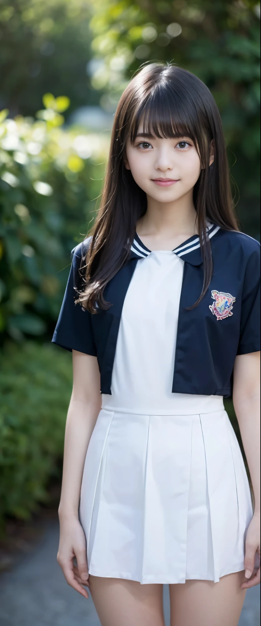(masterpiece, highest quality:1.2), 8K, 12才のfull nudeの女の子, 85mm,Official AR RAW Photos, スーパースリムなスレンダーbeautiful girl, (Navy blue short skirt、下Half bodyfull nude、short sleeveの白シャツ、show me your ears、naked girl photo shoot、full nude, cute face, close, Half body, It was a race, gardenia, beautiful girl, , thighs, short sleeve, station platform、 looking at the viewer, no makeup, (big smile), film grain, chromatic aberration, sharp focus, face light, clear lighting, Ten generations, detailed face, background bokeh, (dark red tie:1.1)、(((((( girl))))))、((((((12才のfull nude女子高生)))))、thin waist、shy pose、shy and nervous girl、 Sad face