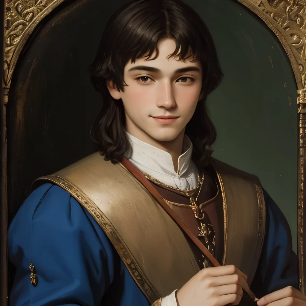 15th century oil painting, age wallachian prince, smiling teen