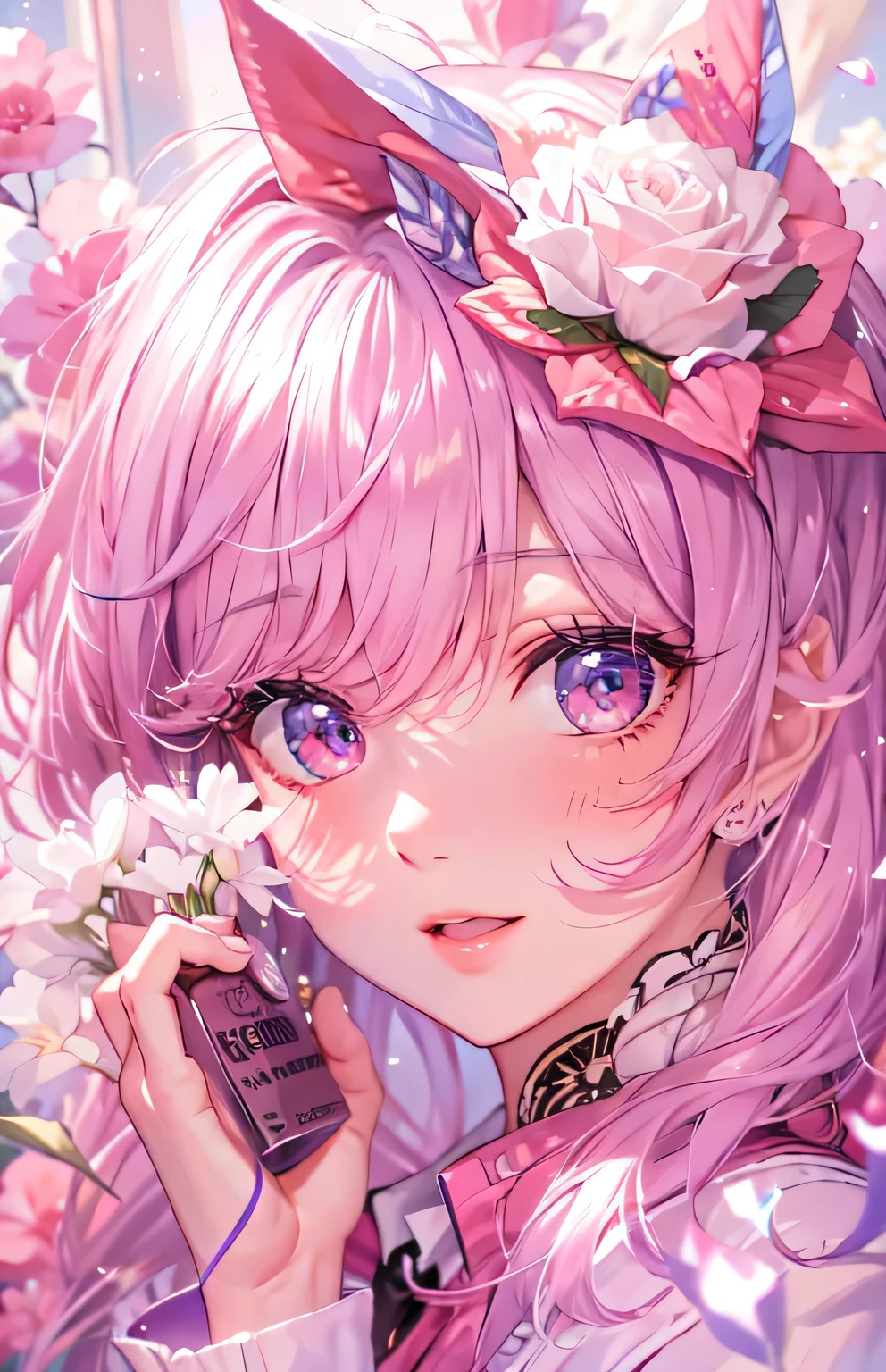 ((highest quality)), ((masterpiece)), (get used to it), perfect face , beautiful girl , Valentine , pink ,