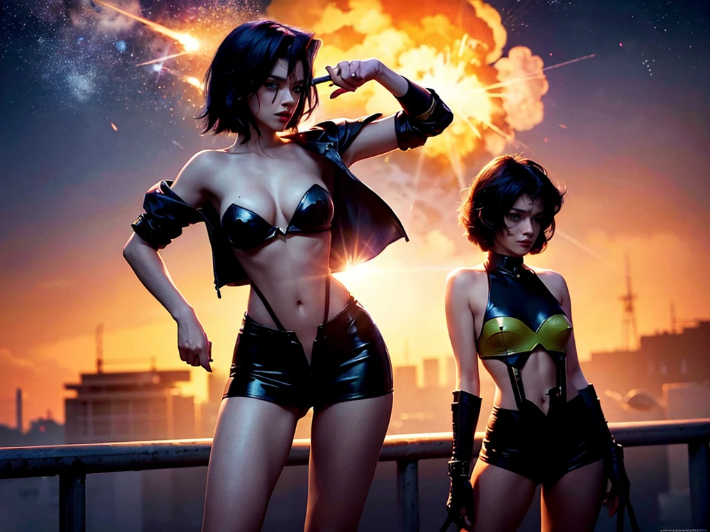 best quality,4k,8k,highres,masterpiece:1.2,ultra-detailed,realistic:1.37,cowboy bebop,portrait,anime,stylish,neon lighting,vibrant colors,action-packed,expressive characters,detailed backgrounds,spaceship,sci-fi,futuristic,sharp focus,blurred motion,cool atmosphere,gritty texture,lonely cowboy,cigar smoke,bounty hunter,intergalactic adventures,nostalgic jazz soundtrack,cityscape,flying cars,gunfights,explosions,stylized costumes,dramatic poses,complex emotions,dark shadows,dynamic composition,vivid sunsets,smoky bars,mysterious storyline