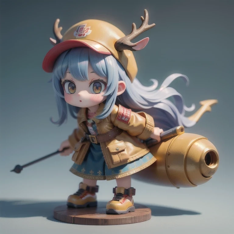 (masterpiece, best quality:1.2), 1girl, ((masterpiece, highest quality, Highest image quality, High resolution, photorealistic, Raw photo, 8K)), Retro Game, Nintendo, SEGA, Namco, Cyberpunk 1:25 miniatures，illustration，Side viewing angle，（（Side viewing angle）），Wear gold wire-rimmed reflective sunglasses，Carry future weapons，very happy，Side viewing angle，whole body，three-dimensional，octane rendering，Perfect face，Collagen texture((flowing hair))（（Elunchun Deer Antler Hat））