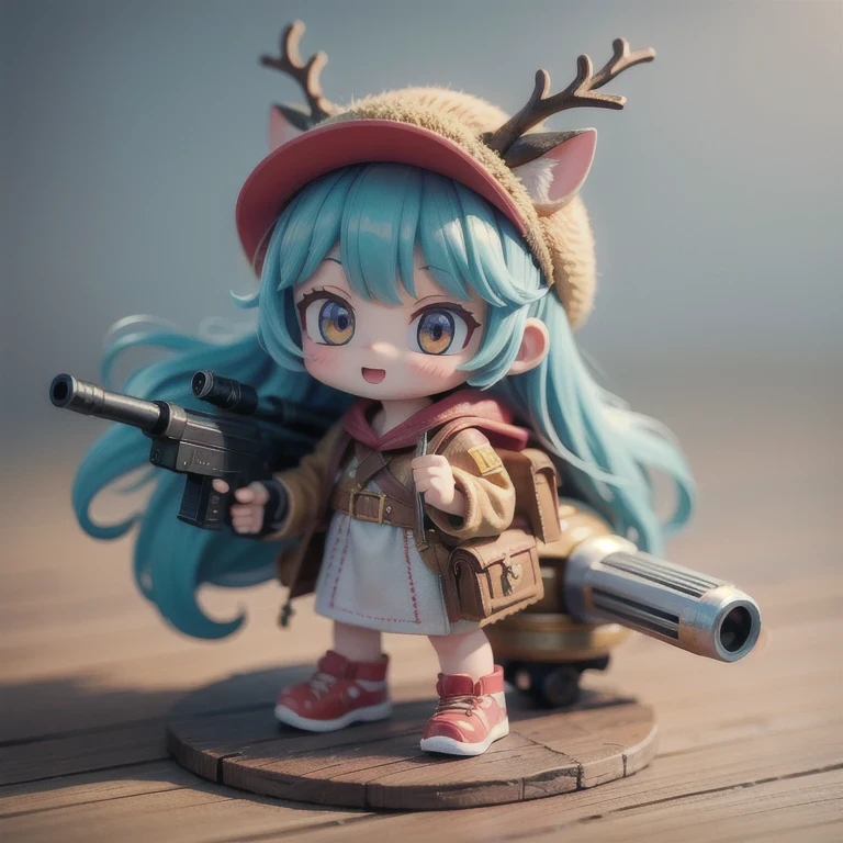 (masterpiece, best quality:1.2), 1girl, ((masterpiece, highest quality, Highest image quality, High resolution, photorealistic, Raw photo, 8K)), Retro Game, Nintendo, SEGA, Namco, Cyberpunk 1:25 miniatures,illustration,Side viewing angle,((Side viewing angle)),Wear gold wire-rimmed reflective sunglasses,Carry future weapons,very happy,Side viewing angle,whole body,three-dimensional,octane rendering,Perfect face,Collagen texture((flowing hair))((Elunchun Deer Antler Hat))