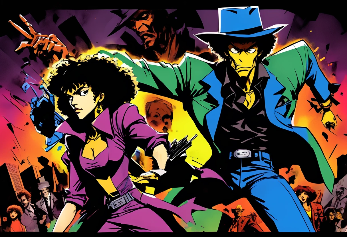 TheOldShadowrunStyles a punk bodybuilder thug, and a elegant cyberware woman in the subway