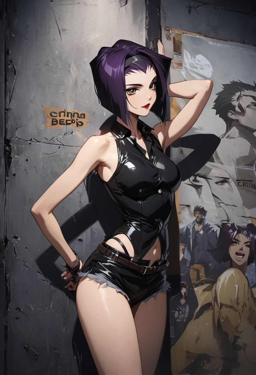 centered image, general shot, ((Cowboy Bebop:1.5, Faye Valentine, Vicious, Criminal Photo:1.6, image of a wall with police height measurements for criminals:1.5)), Full Shot , long shot: 1.4, Unreal Engine: 1.4, Ultra Realistic, Photorealistic CG K: 1.4, Skin Texture: 1.4, Masterpiece: 1.4, 32k.