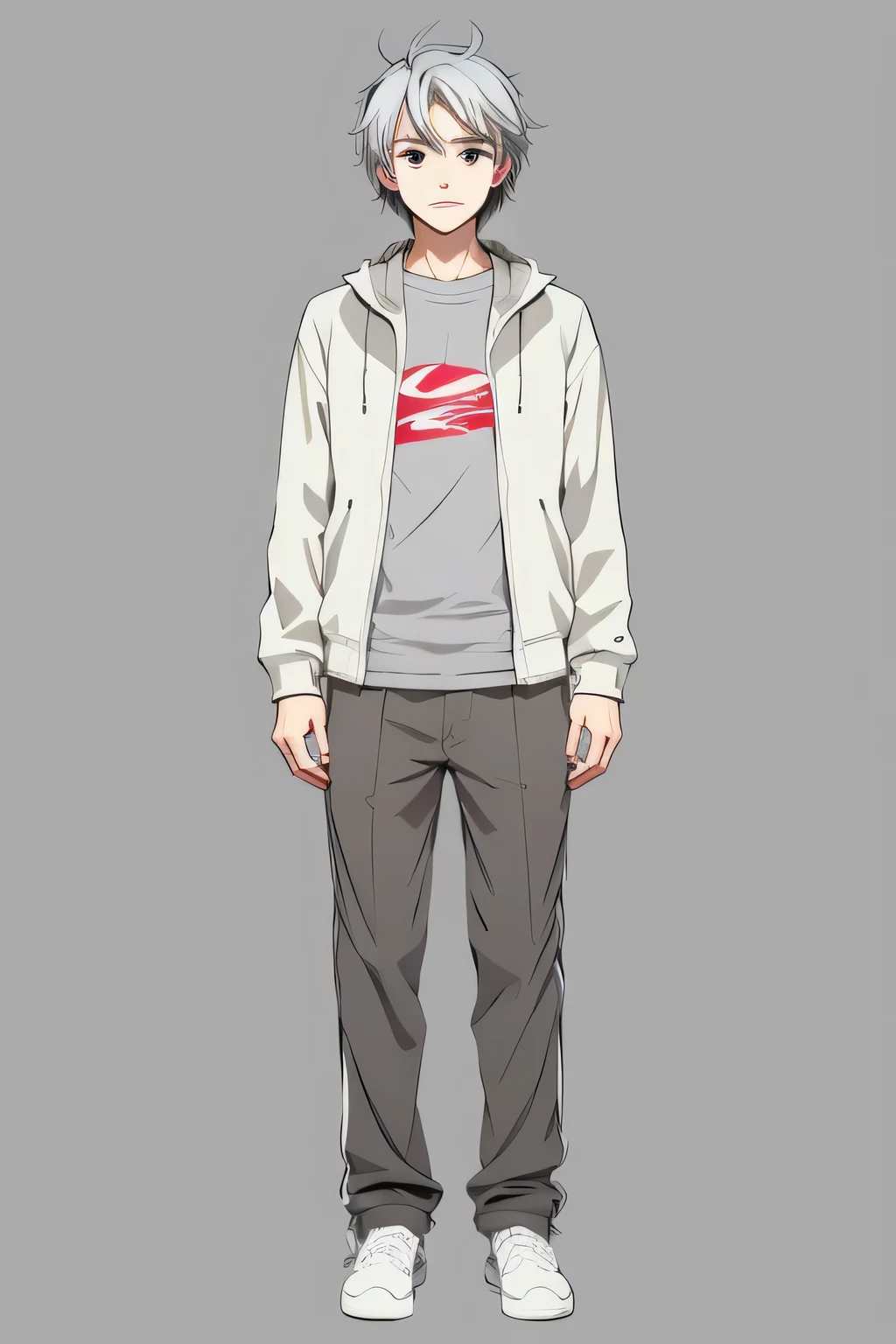 young,handsome man,anime,An illustration,cool,gray hair,whole body,Are standing,big eyes,cute