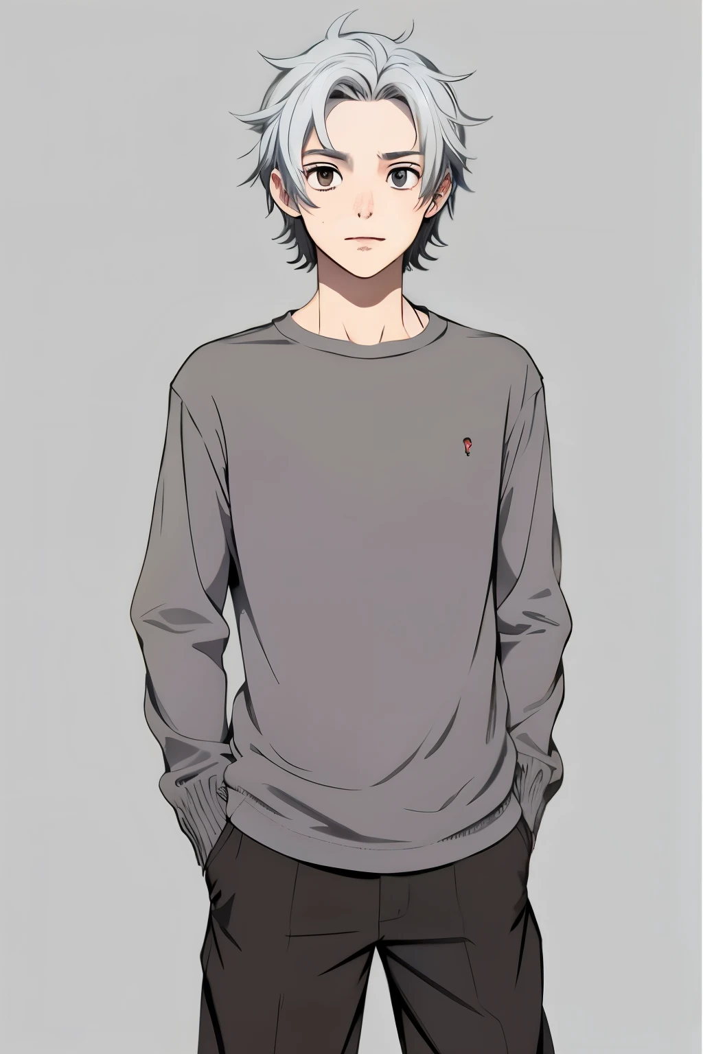 young,handsome man,anime,An illustration,cool,gray hair,whole body,Are standing,big eyes,cute