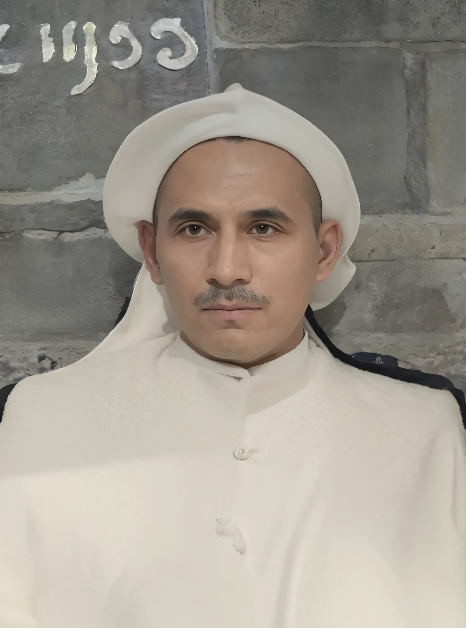 Very realistic portrait of a Muslim cleric wearing all white clothes