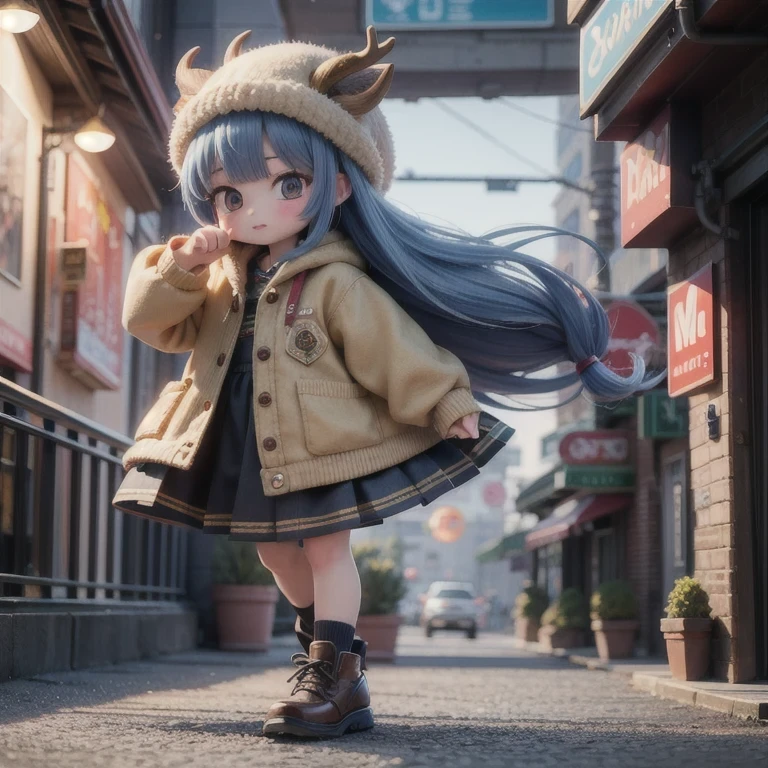 (masterpiece, best quality:1.2), 1girl, ((masterpiece, highest quality, Highest image quality, High resolution, photorealistic, Raw photo, 8K)), Retro Game, Nintendo, SEGA, Namco, Cyberpunk 1:25 miniatures,illustration,Side viewing angle,((Side viewing angle)),Wear gold wire-rimmed reflective sunglasses,Carry future weapons,very happy,Side viewing angle,whole body,three-dimensional,octane rendering,Perfect face,Collagen texture((flowing hair))((Elunchun Deer Antler Hat))