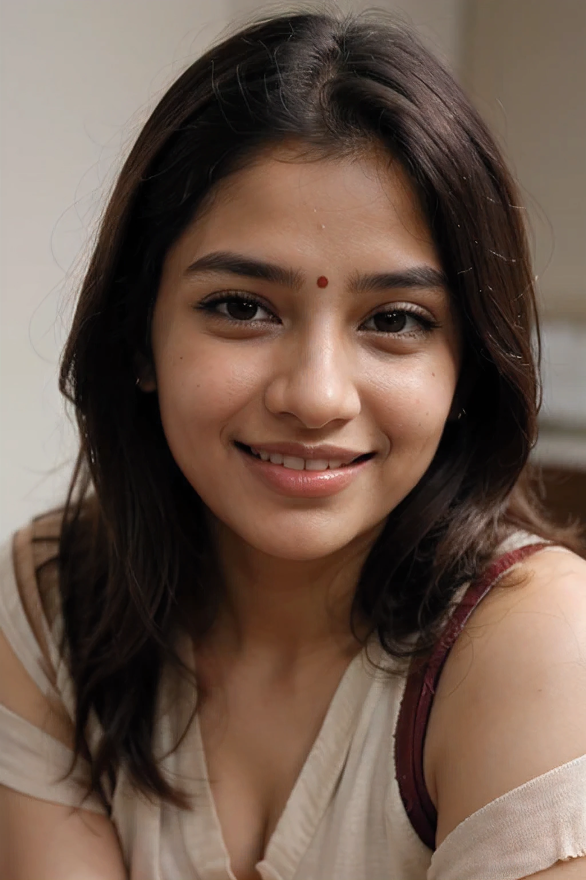 A beautiful Indian girl cute smile sucking  