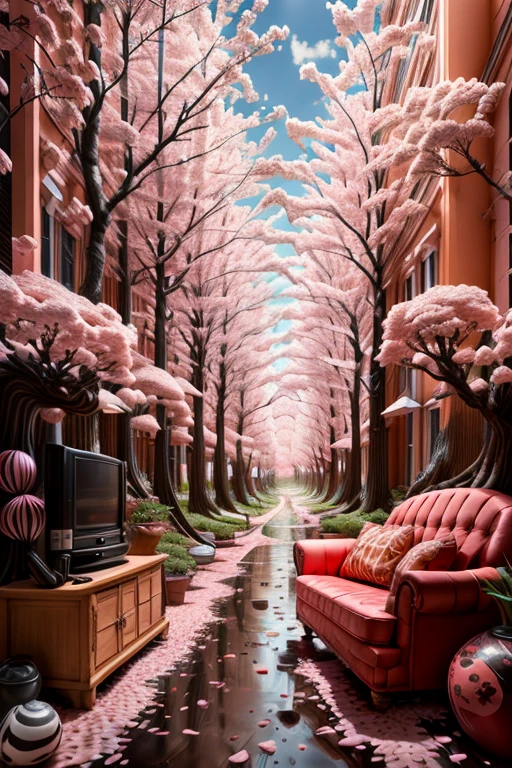 anime city background with cherry blossoms, computer wallpaper size