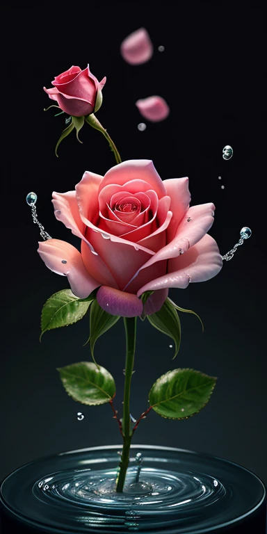 highest quality, super detailed, "赤いRoseの花+Sea+transparent" ,ultra wide angle,accent lighting,volume lighting,Backlight, (detailed light),((very delicate and beautiful)),dramatic_Shadow,light_trace,HDR、Rose、赤いRose、Petals fluttering、art、Drops of water、花びらについたDrops of water、transparent絵画の傑作、びしょ濡れのRose、transparent、