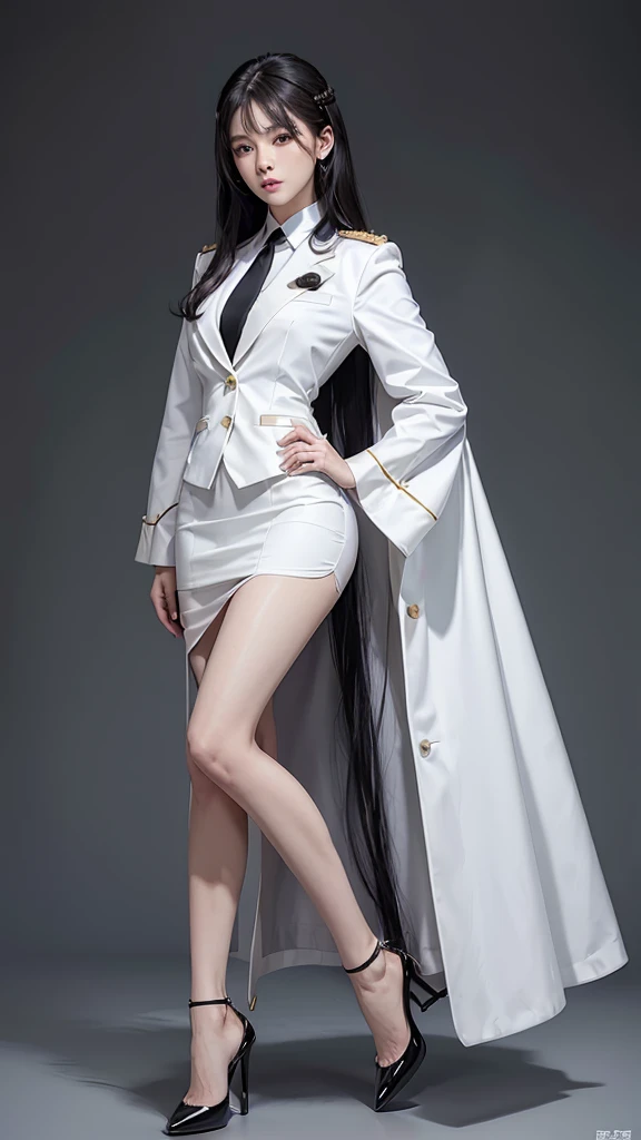 สาวสวยTwo meter long hair, long black hair, ชุดสูทผู้หญิงwhite, (wearing a women's suit, Business woman's suit, white), (ชุดสูทผู้หญิงwhite), (เสื้อเชิ้ตwhite), (Thai women's short black necktie), (Military rank insignia), (short pencil skirtwhite), tight, (dynamic post), full body, (Huge , thin body, small waist, hips raised, small thighs, Long legs), A gigantic rift, รองเท้าBlack high heels, (short pencil skirt, white), (Wearing a white business suit, สูทนักธุรกิจหญิงwhite), tight, military regalia, เสื้อwhite, กระโปรงwhite, Two suit buttonso meter long hair, Form-fitting suit, เสื้อสูทwhiteทรงธรรมดารัดรูป, black shoes, high-heels, Black high heels,