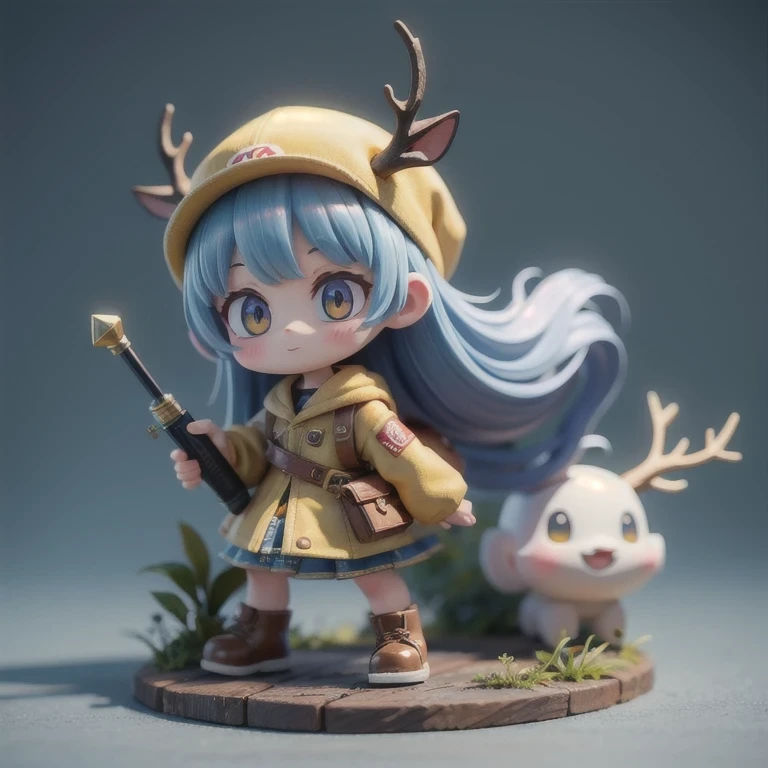 (masterpiece, best quality:1.2), 1girl, ((masterpiece, highest quality, Highest image quality, High resolution, photorealistic, Raw photo, 8K)), Retro Game, Nintendo, SEGA, Namco, Cyberpunk 1:25 miniatures,illustration,Side viewing angle,((Side viewing angle)),Wear gold wire-rimmed reflective sunglasses,Carry future weapons,very happy,Side viewing angle,whole body,three-dimensional,octane rendering,Perfect face,Collagen texture((flowing hair))((Elunchun Deer Antler Hat))