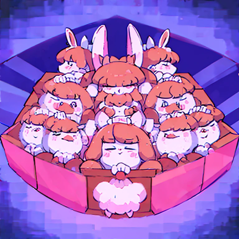 6 bunny girls trying to fit in one box