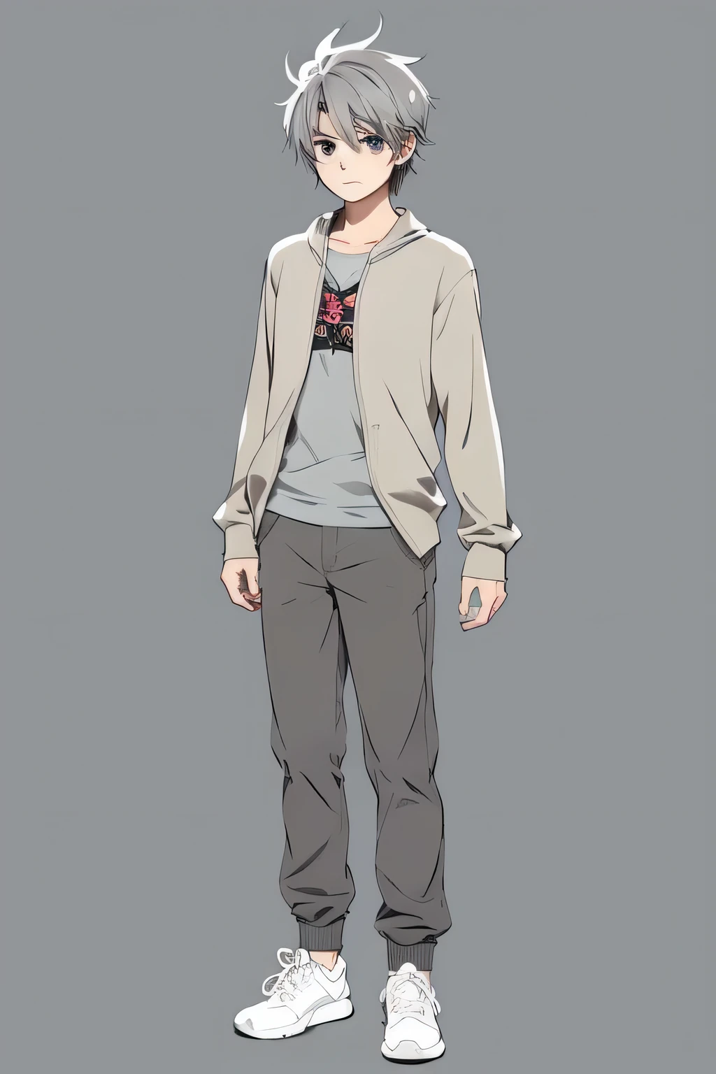 young,handsome man,anime,An illustration,cool,gray hair,whole body,Are standing,big eyes,cute