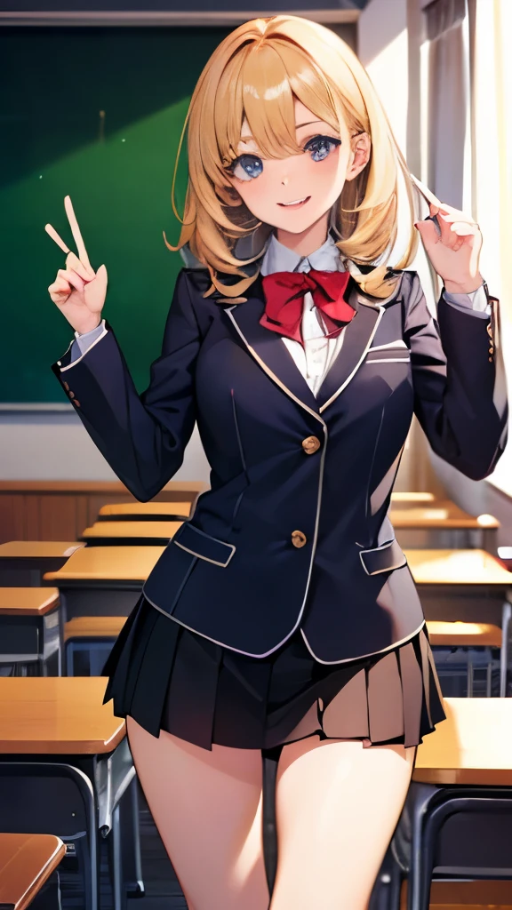 masterpiece、High quality photo、8k、uniform women、classroom、mini skirt、panties、smile、standing position