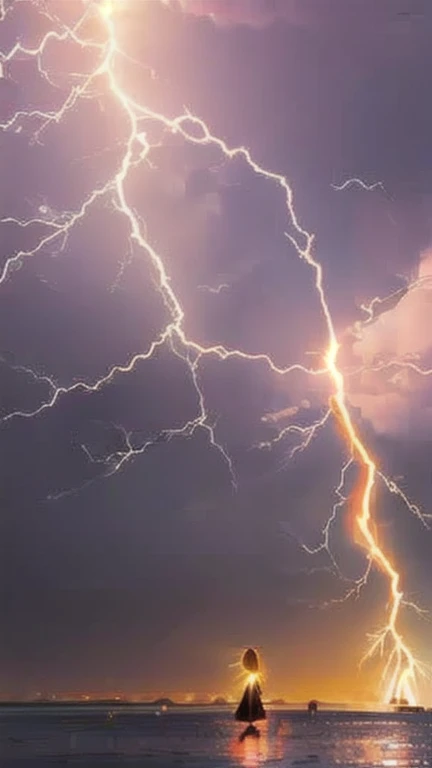realistic, 8K, poisoned, yellow, red, (Magical Concentration Sword:1), god, lake, ((lightning))