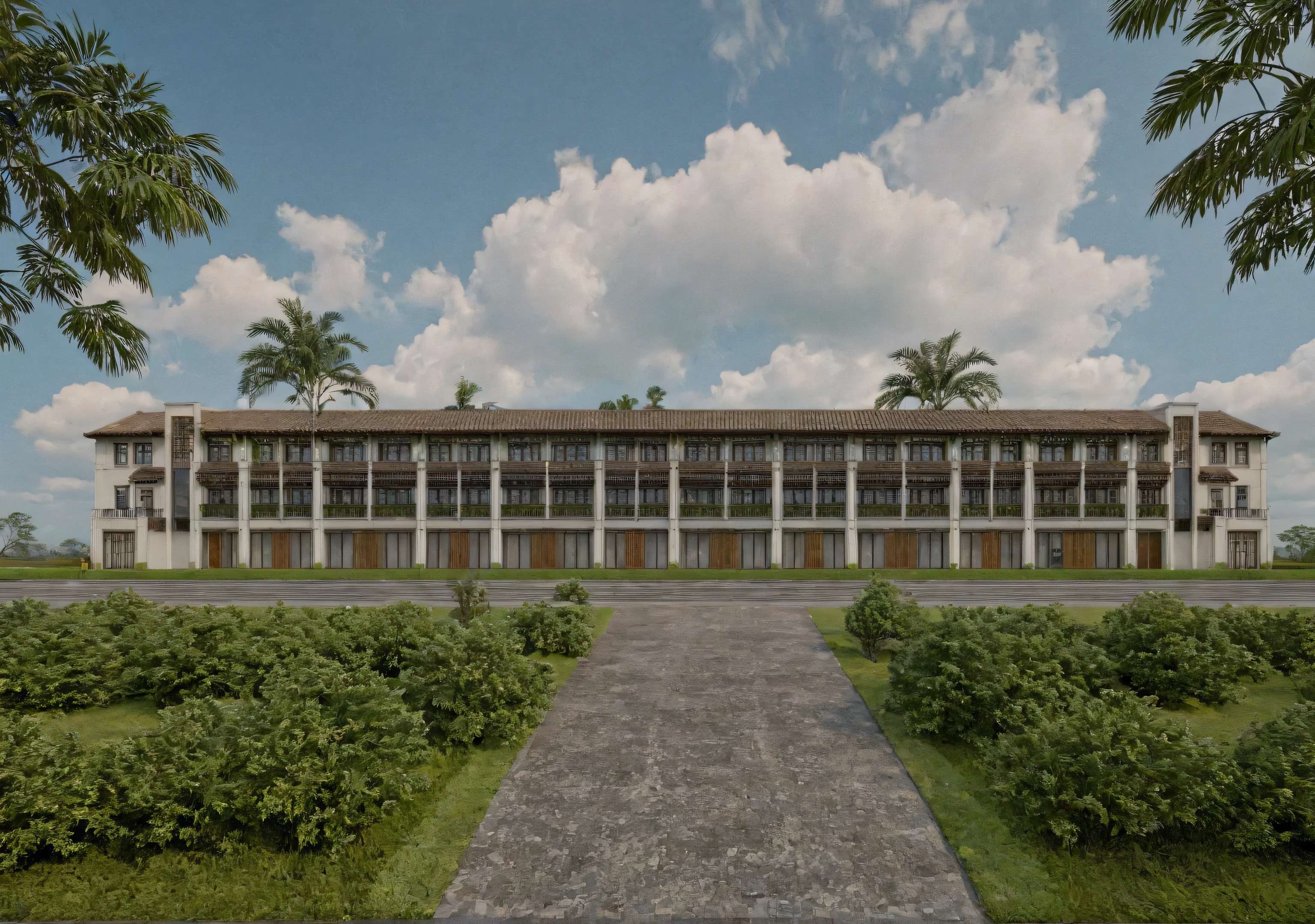 Shophouse, Raw photo,Masterpiece, high quality, best quality, authentic, super detail,
exterior, outdoors, house style indochine on the street ,aiaigroup
road,pavement, grass, trees, sky, cloud, (day:1.1)