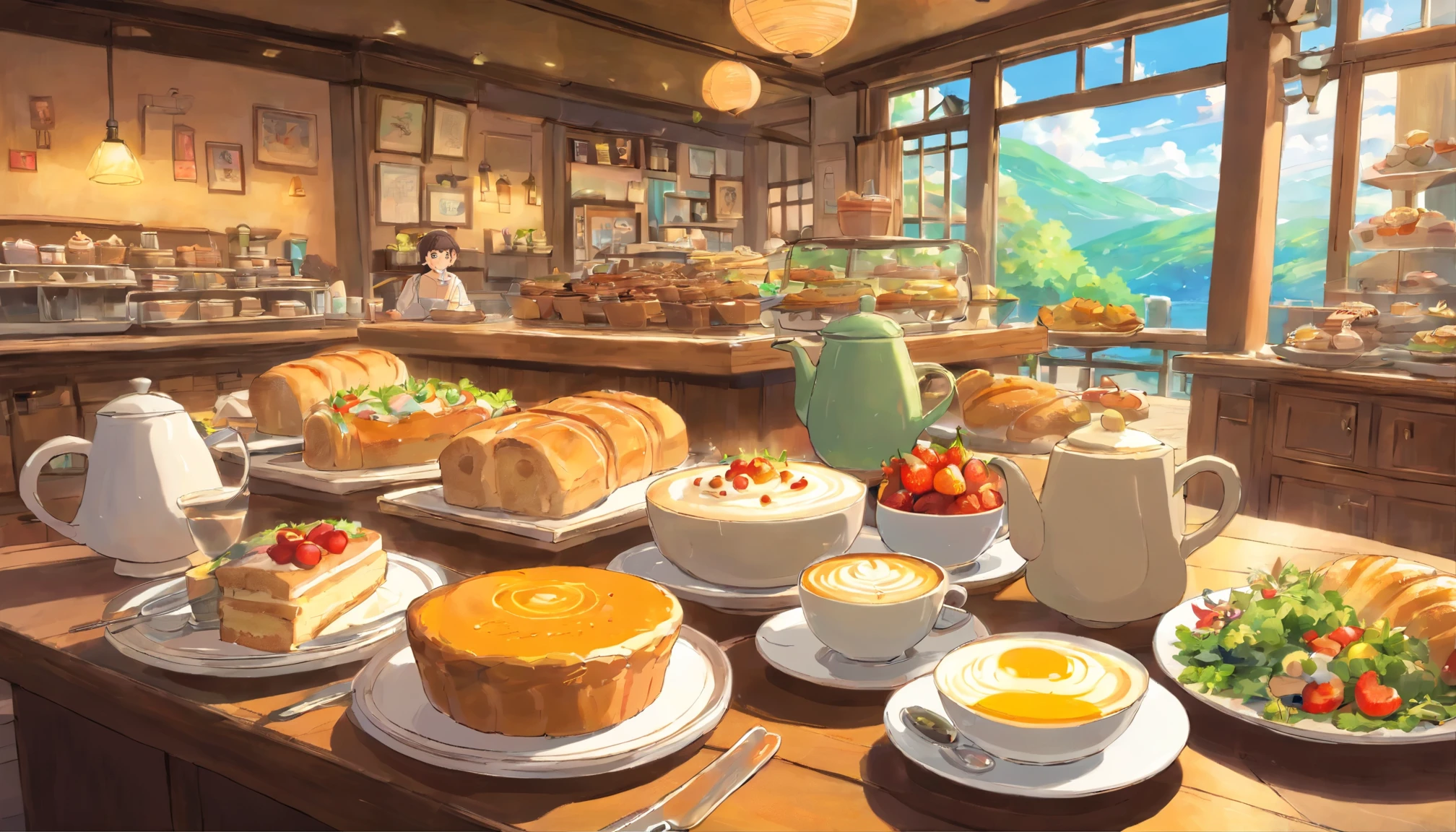 Cafe,coffee,Latte,All Day Breakfast,bread,cake, dessert,tea,salad