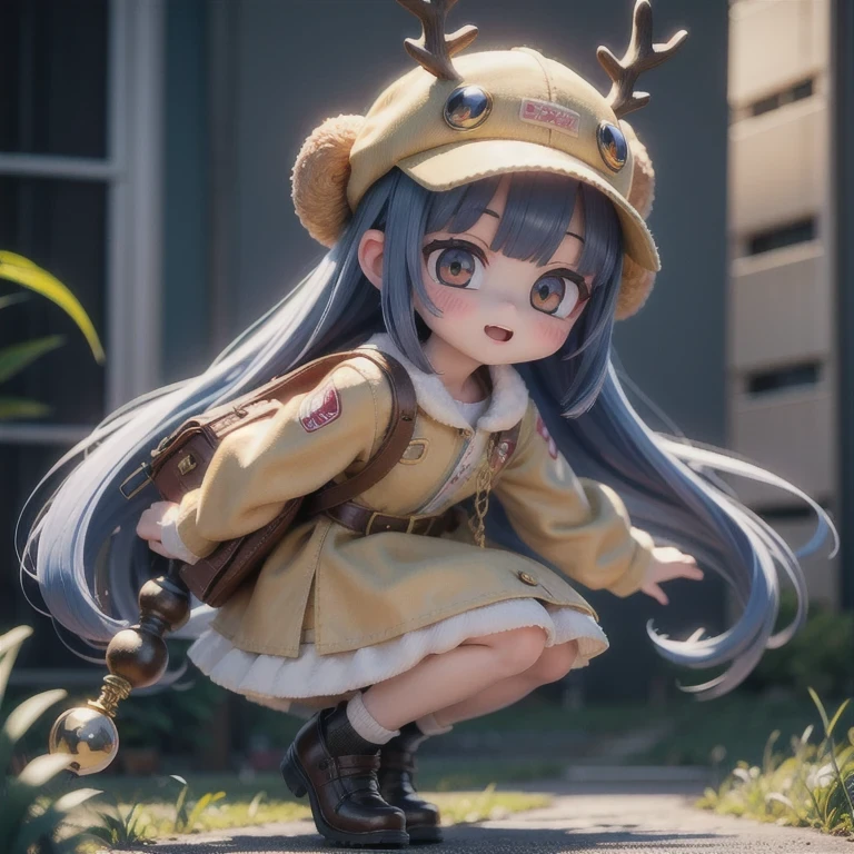 (masterpiece, best quality:1.2), 1girl, ((masterpiece, highest quality, Highest image quality, High resolution, photorealistic, Raw photo, 8K)), Retro Game, Nintendo, SEGA, Namco, Cyberpunk 1:25 miniatures,illustration,Side viewing angle,((Side viewing angle)),Wear gold wire-rimmed reflective sunglasses,Carry future weapons,very happy,Side viewing angle,whole body,three-dimensional,octane rendering,Perfect face,Collagen texture((flowing hair))((Elunchun Deer Antler Hat))
