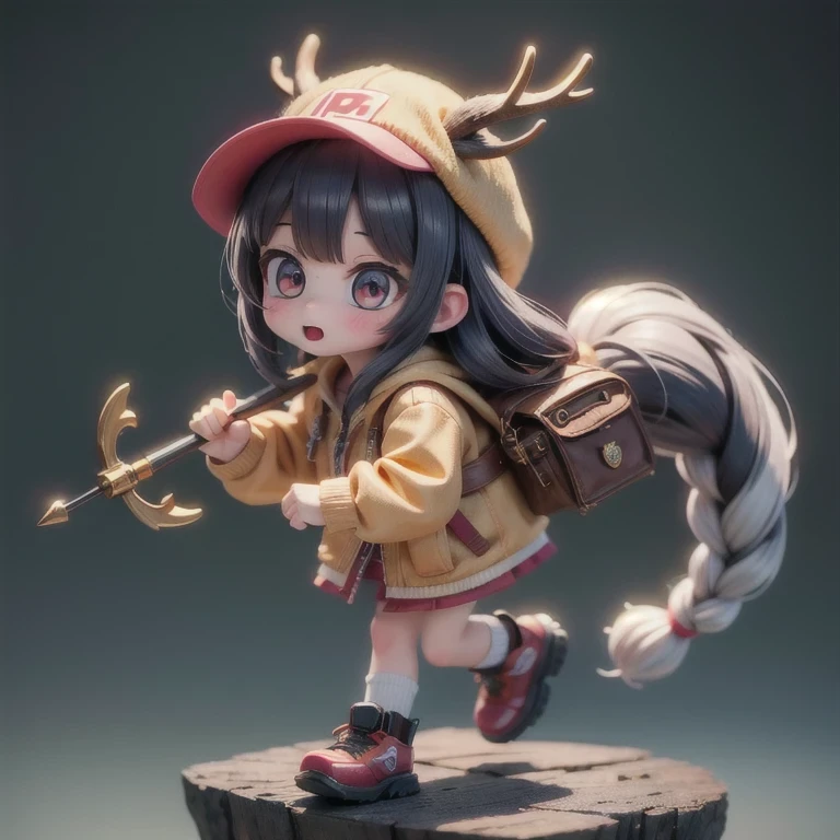 (masterpiece, best quality:1.2), 1girl, ((masterpiece, highest quality, Highest image quality, High resolution, photorealistic, Raw photo, 8K)), Retro Game, Nintendo, SEGA, Namco, Cyberpunk 1:25 miniatures，illustration，Side viewing angle，（（Side viewing angle）），Wear gold wire-rimmed reflective sunglasses，Carry future weapons，very happy，Side viewing angle，whole body，three-dimensional，octane rendering，Perfect face，Collagen texture((flowing hair))（（Elunchun Deer Antler Hat））