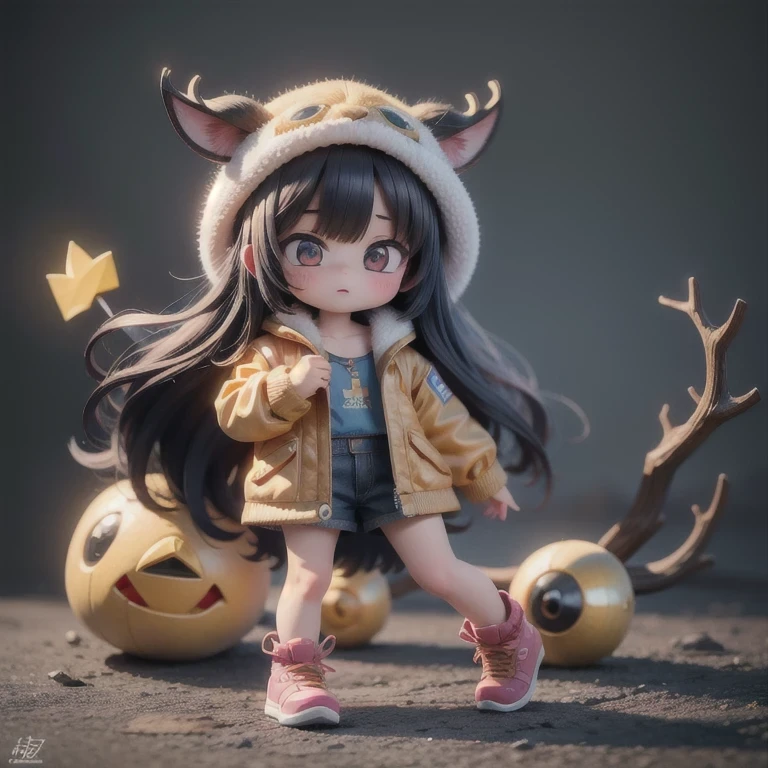 (masterpiece, best quality:1.2), 1girl, ((masterpiece, highest quality, Highest image quality, High resolution, photorealistic, Raw photo, 8K)), Retro Game, Nintendo, SEGA, Namco, Cyberpunk 1:25 miniatures,illustration,Side viewing angle,((Side viewing angle)),Wear gold wire-rimmed reflective sunglasses,Carry future weapons,very happy,Side viewing angle,whole body,three-dimensional,octane rendering,Perfect face,Collagen texture((flowing hair))((Elunchun Deer Antler Hat))